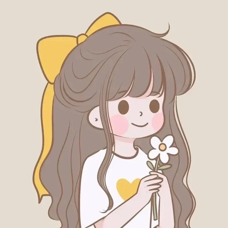 Cô gái nhỏ thắt nơ vàng cầm bông hoa cúc