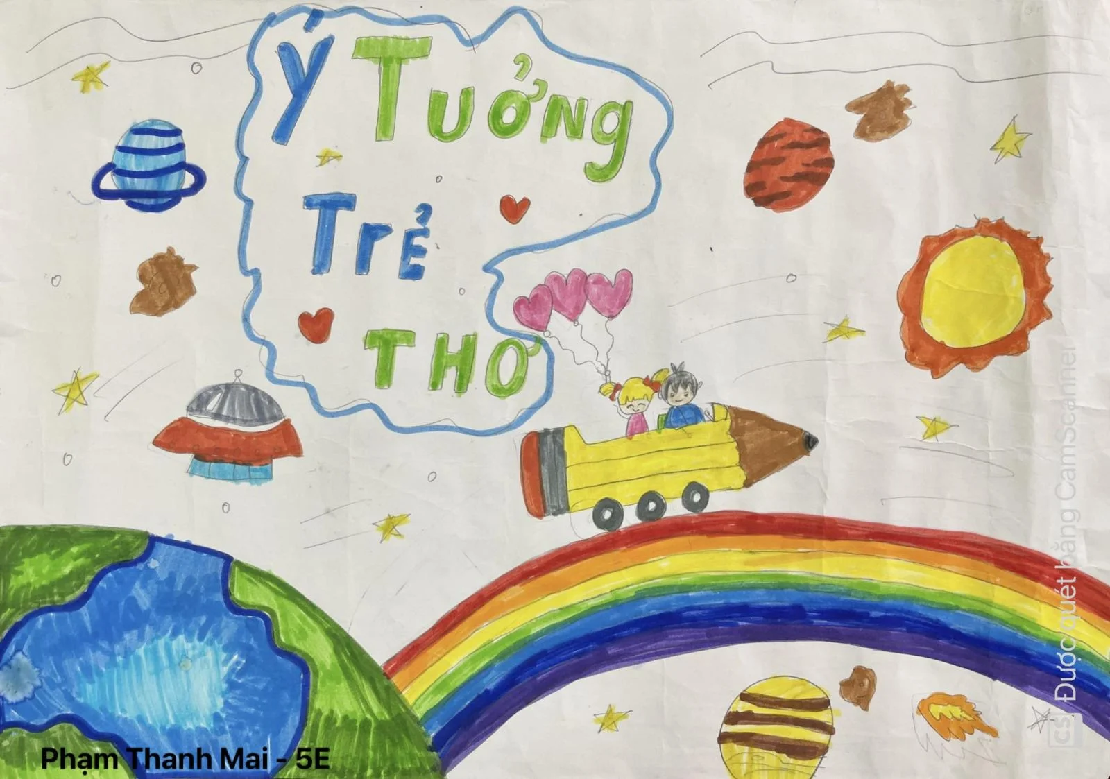 Tranh vẽ tham gia Cuộc thi vẽ tranh Ý tưởng trẻ thơ 2023 của học sinh trường Tiểu học Ngọc Hồi.