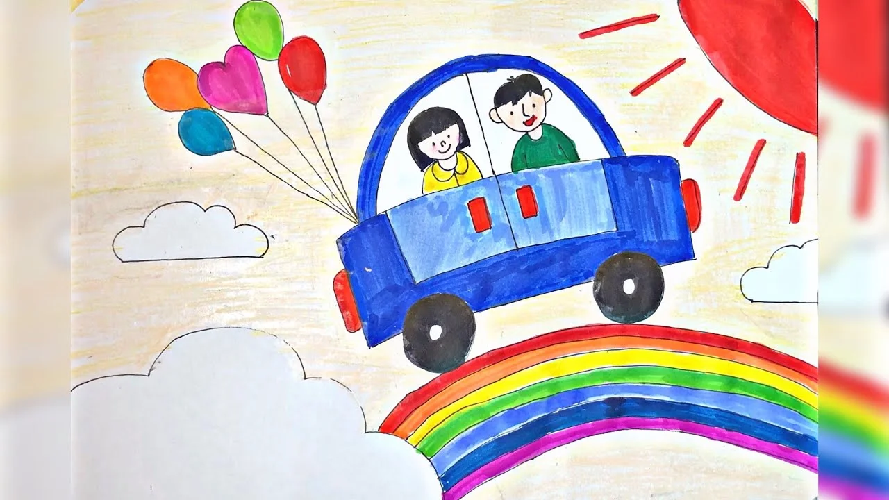 Vẽ tranh Ý tưởng trẻ thơ | Vẽ ước mơ của em Ô tô bay | Draw dream car