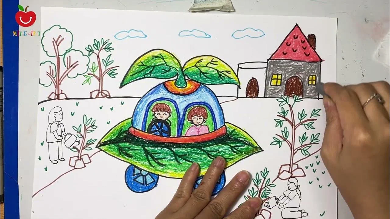 Tranh vẽ ý tưởng trẻ thơ | vẽ tranh bảo vệ môi trường | vẽ tranh chiếc ô tô mơ ước #smileart