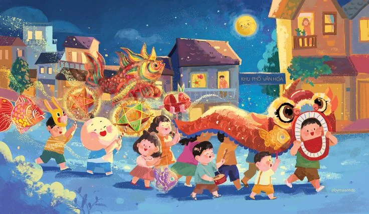 Tranh vẽ múa lân Trung Thu 1