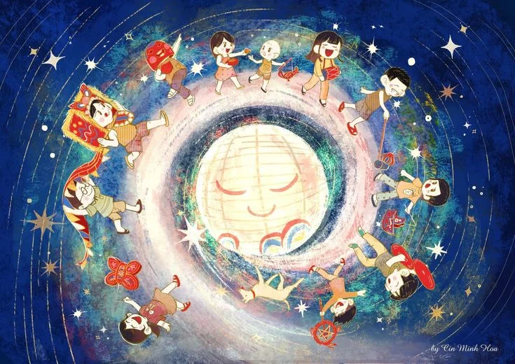 Tranh vẽ Trung Thu rước đèn 1