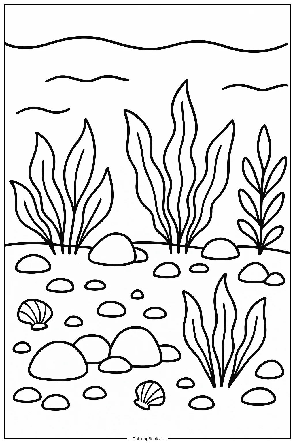 Trang Tô Màu Đáy đại dương với cây và đá (Có thể In Miễn Phí dưới định dạng PDF & PNG)