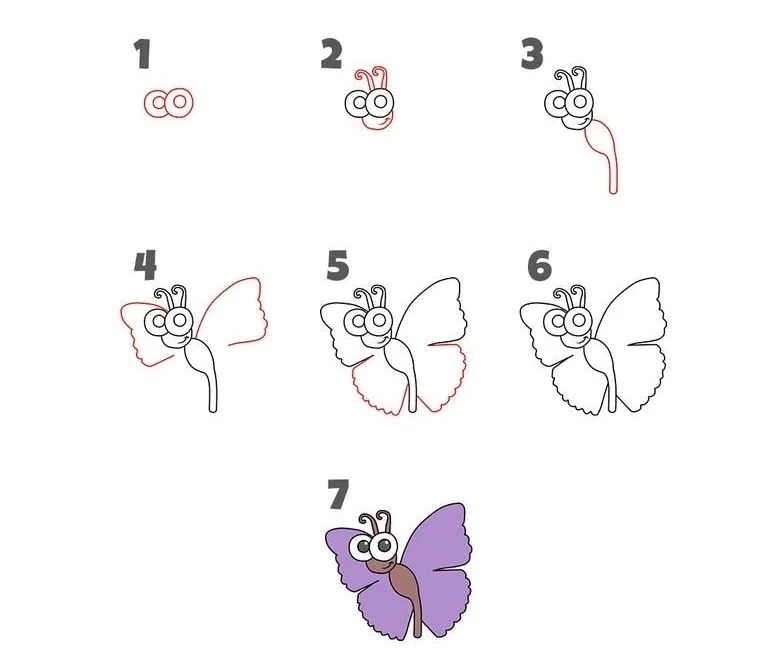 Cách vẽ con bướm hoạt hình ngộ nghĩnh, hoạt hình
