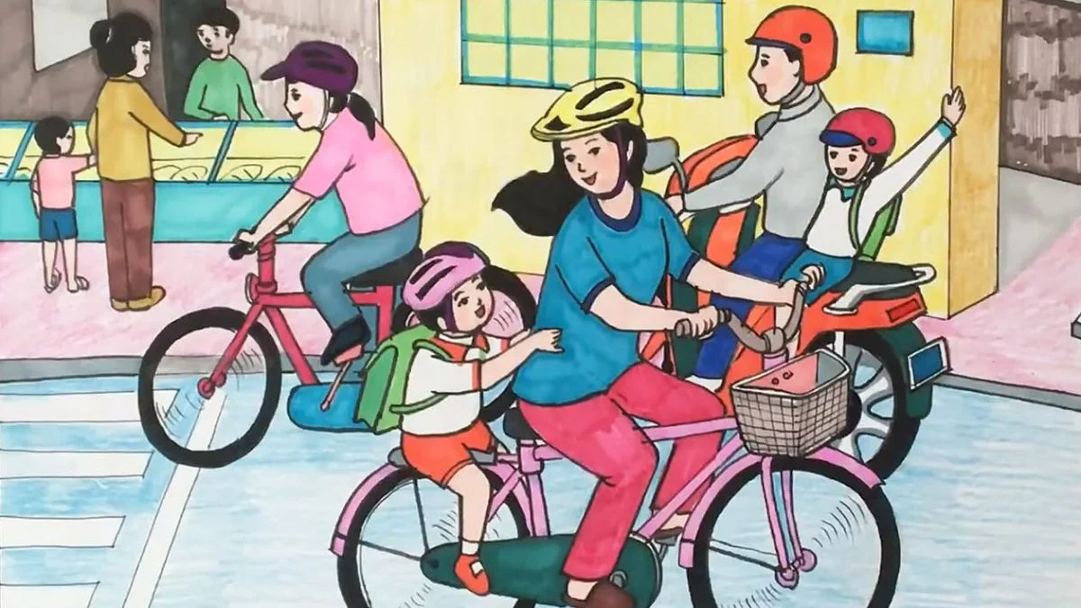 Vẽ tranh chủ đề an toàn giao thông gọn gàng.