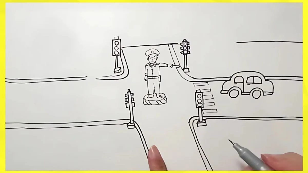 Cách vẽ tranh đề tài an toàn giao thông bước 2