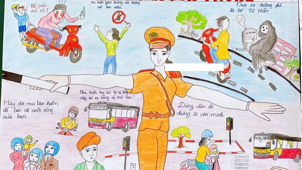 Vẽ tranh chủ đề an toàn giao thông sáng tạo.