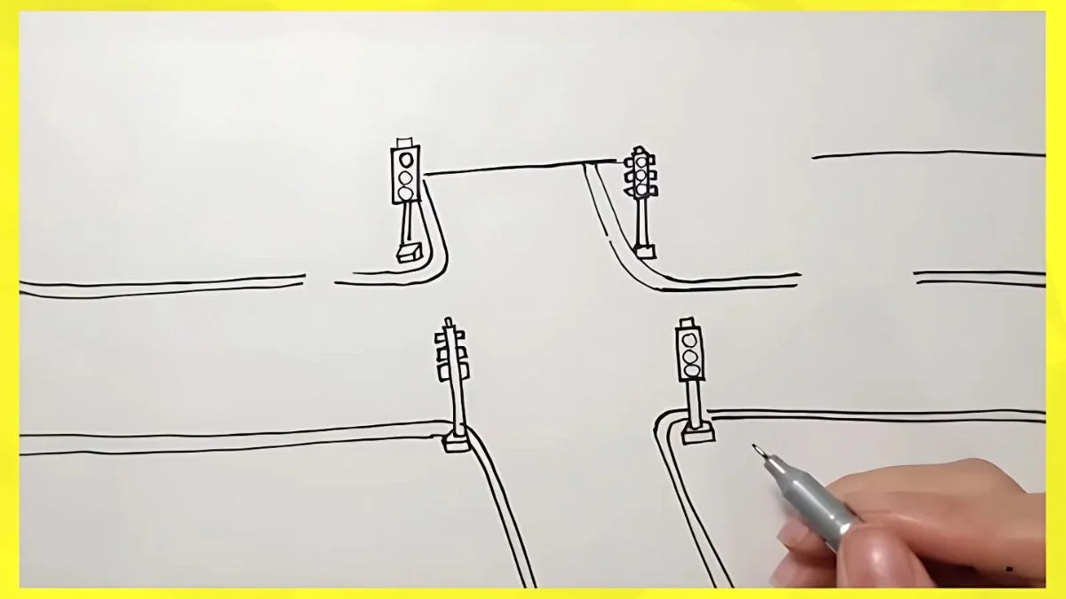 Cách vẽ tranh đề tài an toàn giao thông bước 1