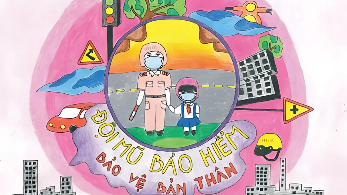 Vẽ tranh chủ đề an toàn giao thông bắt mắt.