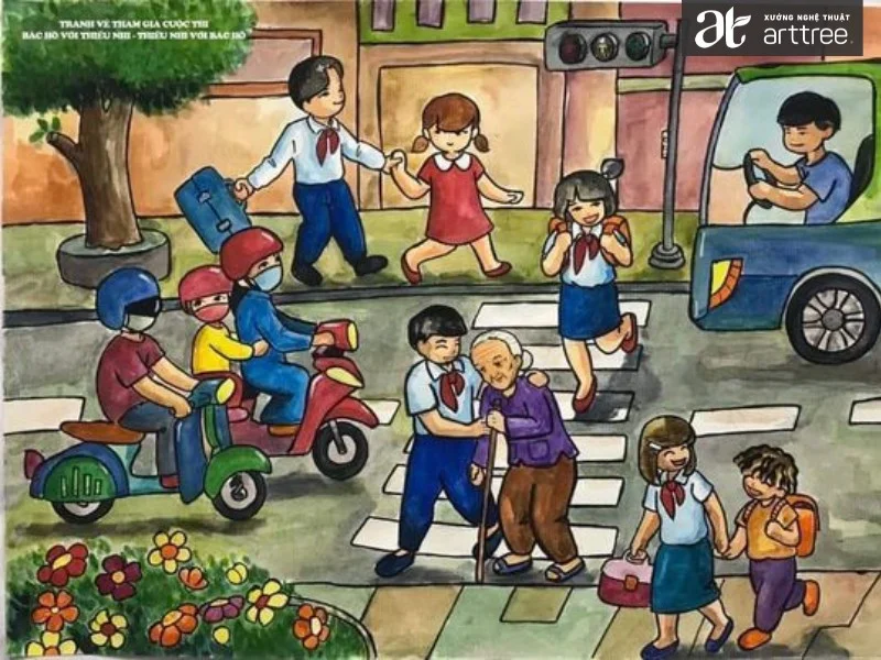 Top 10 hình ảnh tranh an toàn giao thông do học sinh vẽ đẹp (Nguồn sưu tầm) (2)