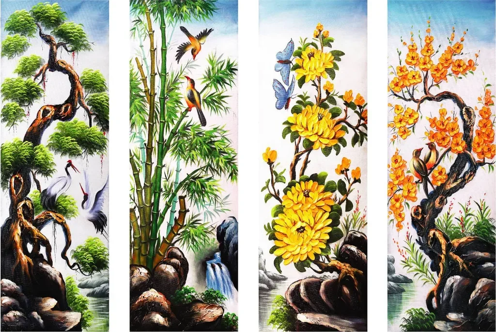 Treo tranh tứ quý ở phòng khách ấm cúng, sang trọng.