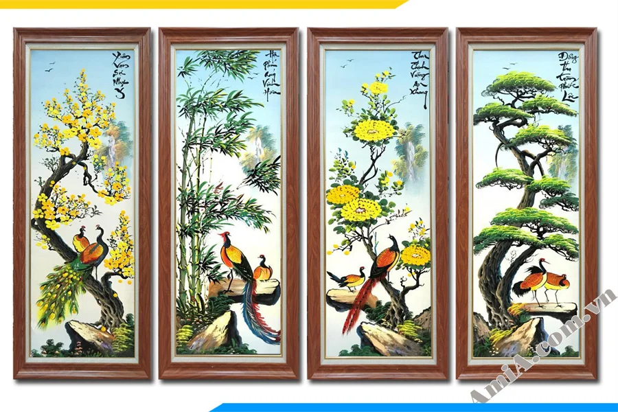 Tranh tứ quý tùng cúc trúc mai đẹp vẽ sơn dầu AmiA TSD 456 - AmiA - Nội thất đẹp, Giá rẻ tại Kho