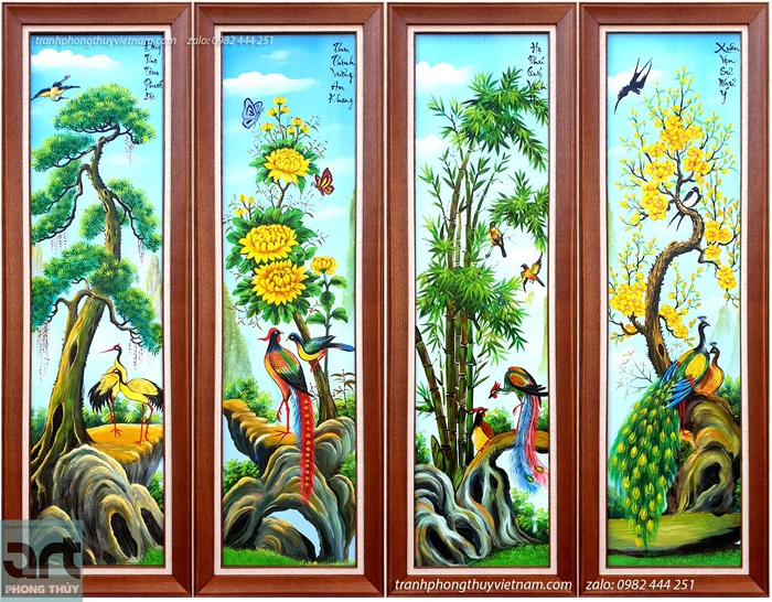 Tranh Tứ quý Tùng Cúc Trúc Mai - Xuân Hạ Thu Đông