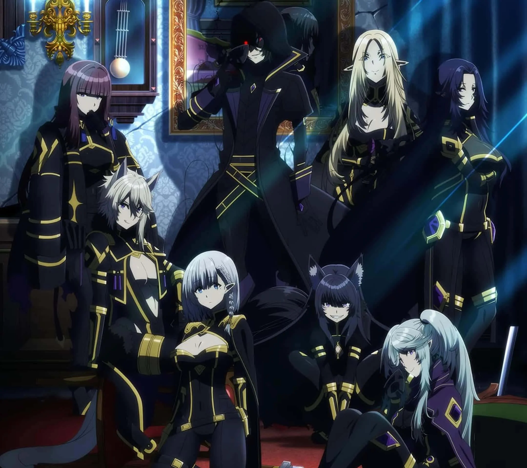 Nhóm nhân vật anime fantasy với nhiều kiểu tóc dài và tóc mái bay