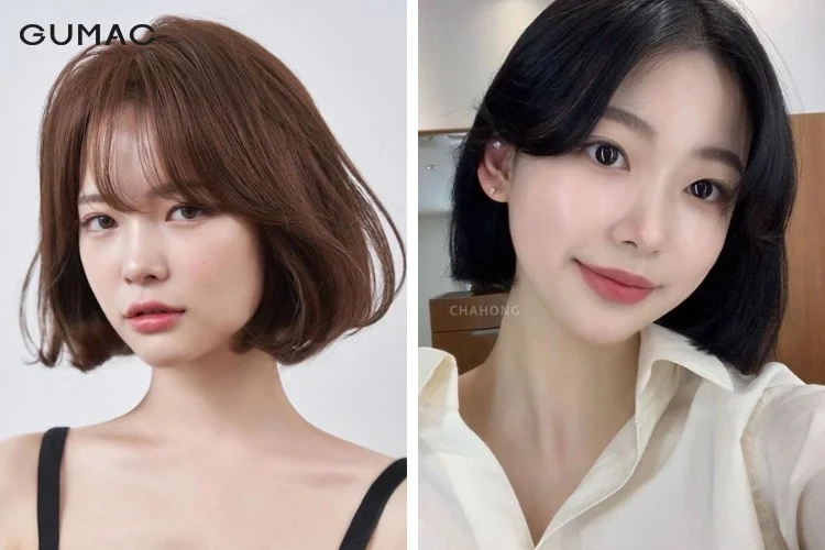 Tóc ngắn mặt tròn trán cao với kiểu round face fix