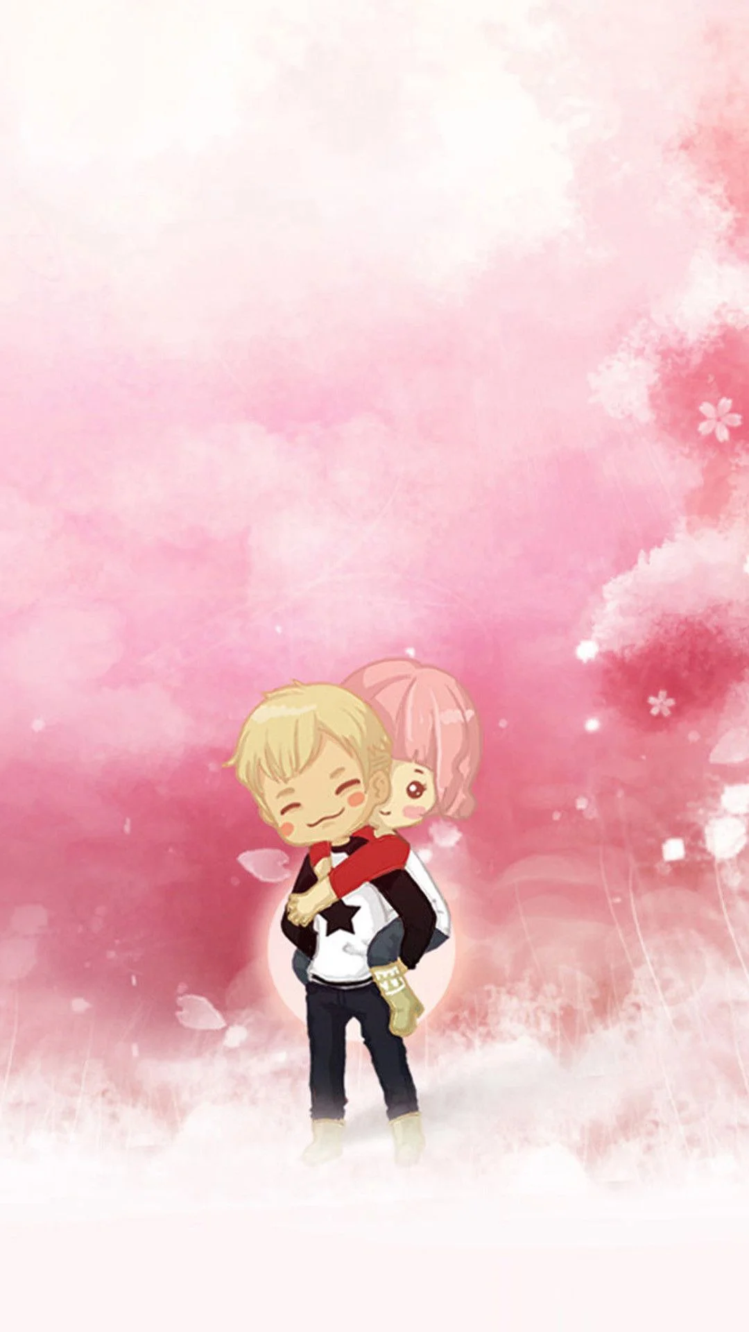 Hình nền cute cặp đôi anime dưới hoa anh đào