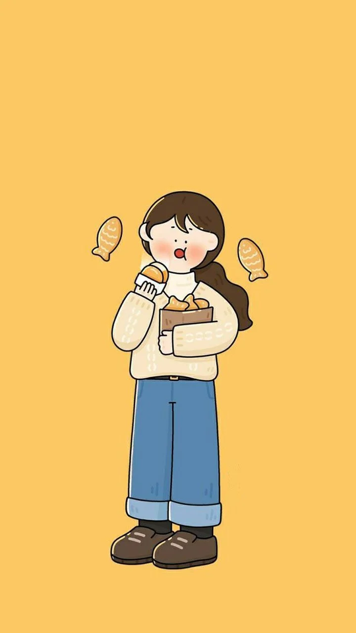 Hình nền cute cô gái ăn bánh hoạt hình