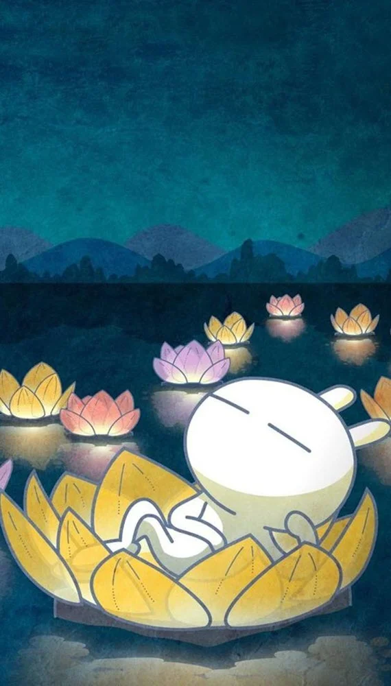 Hình nền cute nhân vật hoạt hình ngủ trên hoa sen