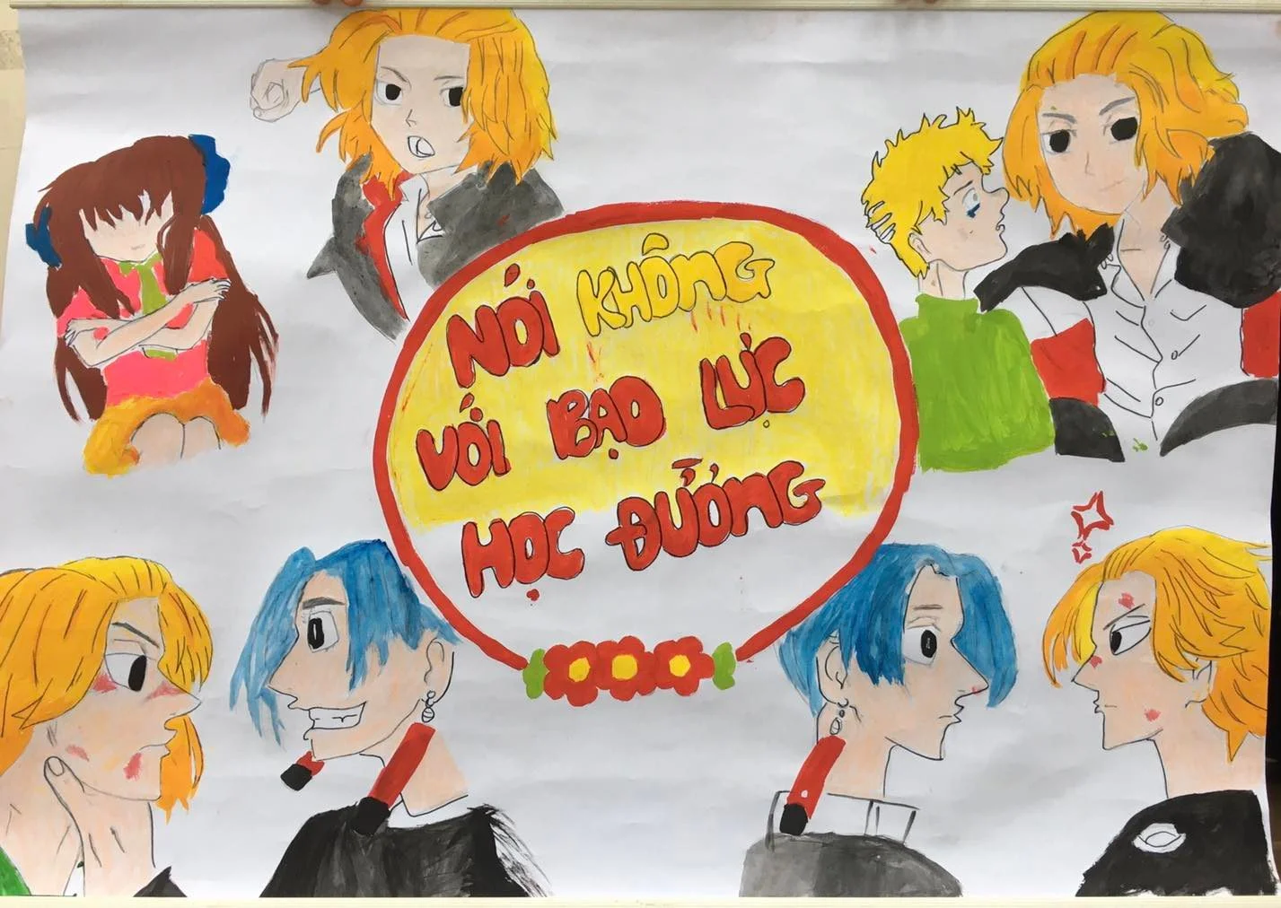 Tranh vẽ bạo lực học đường với thông điệp ý nghĩa dành cho học sinh