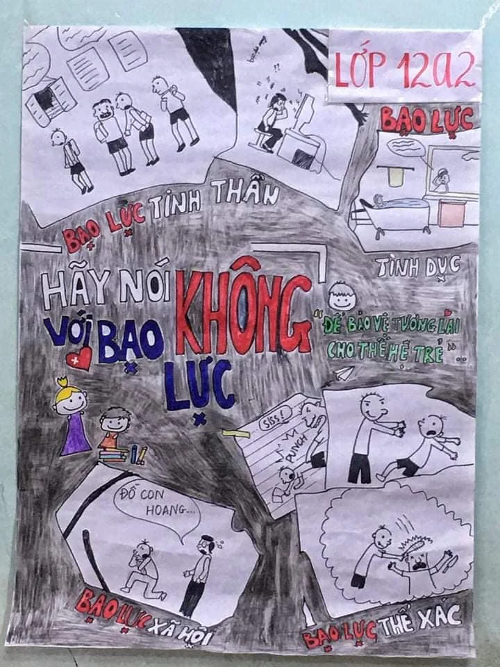 Tranh vẽ bạo lực học đường cổ động học sinh nói không với các hành vi bắt nạt.