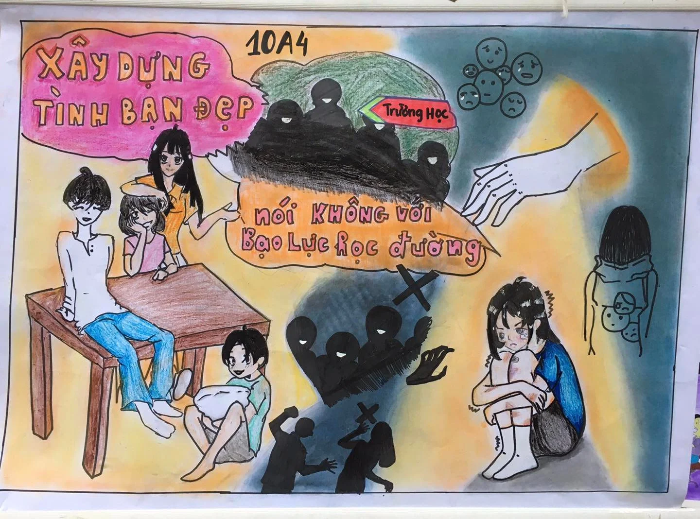 Tranh vẽ bạo lực học đường với thông điệp xây dựng tình bạn đẹp tại trường học