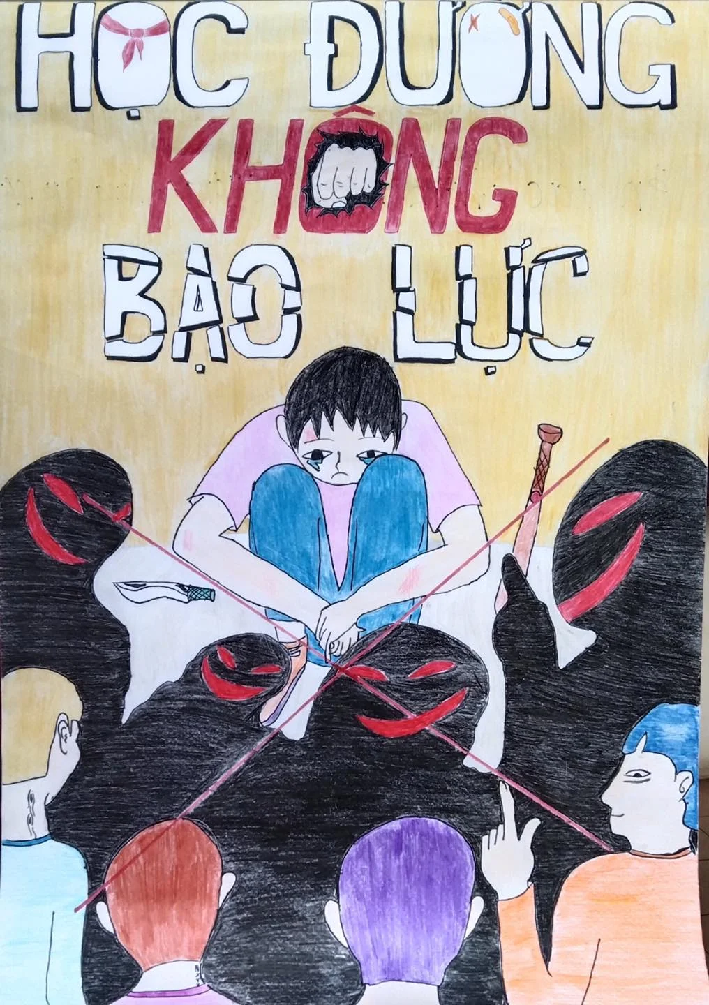Tranh vẽ bạo lực học đường với thông điệp học đường không bạo lực