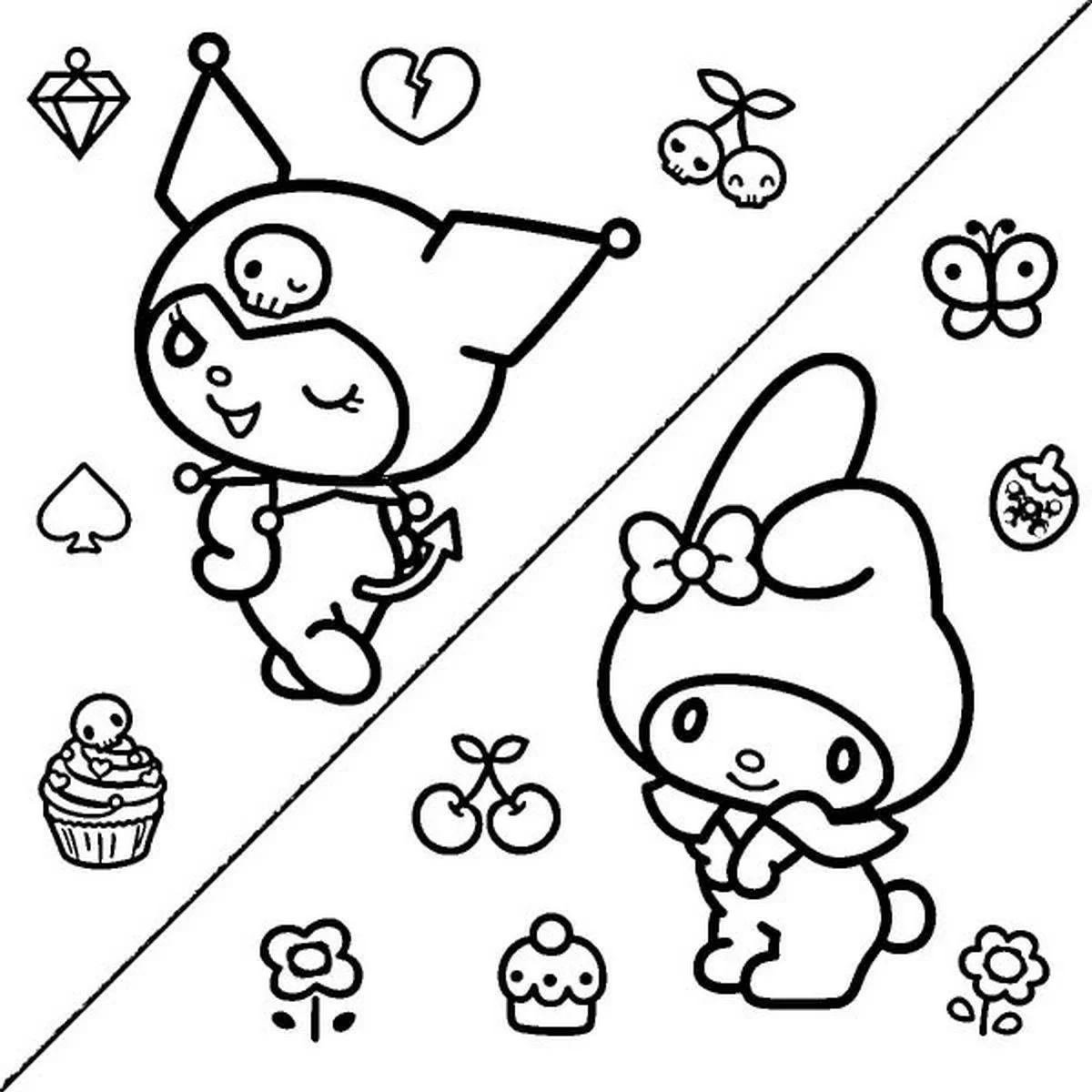 Tranh tô màu Kuromi và My Melody đáng yêu