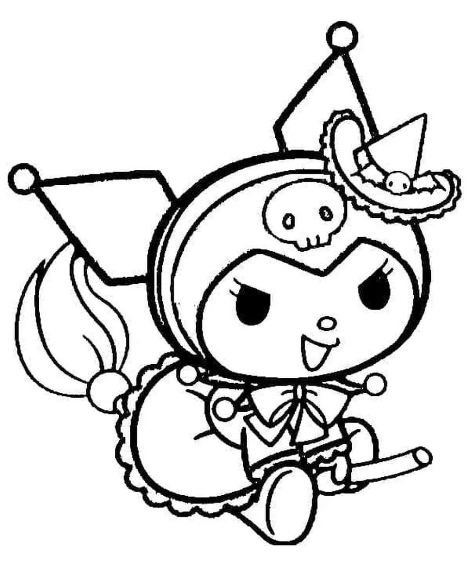 Tranh tô màu Kuromi đội mũ phù thủy