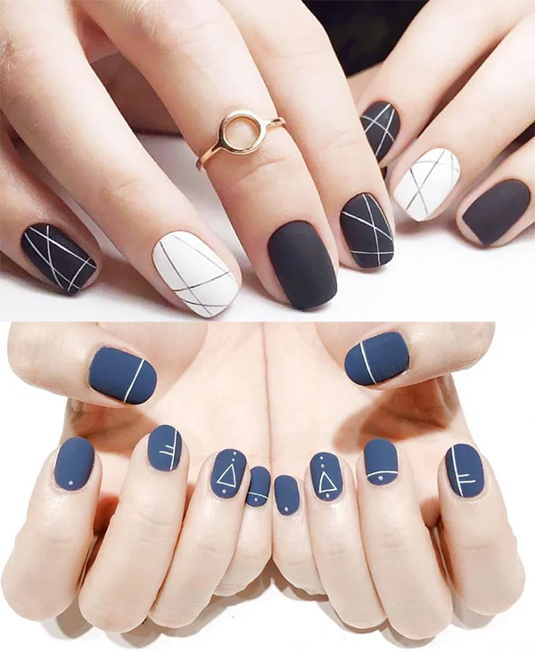 Mẫu nail xinh họa tiết hình học tối giản