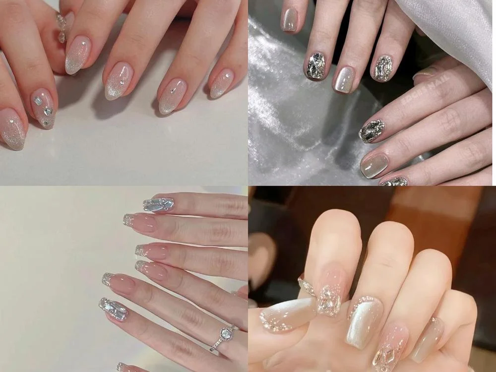 Kiểu nail sơn lấp lánh thêm thắt phụ kiện trang trí sẽ khiến nàng nổi bật trong dịp Tết
