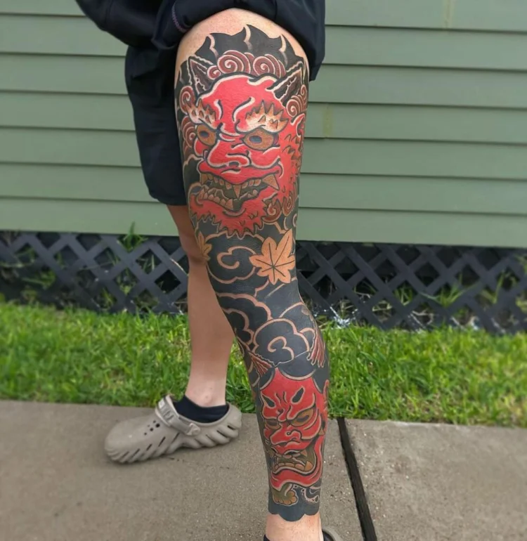 Hình xăm full chân mặt quỷ Yakuza