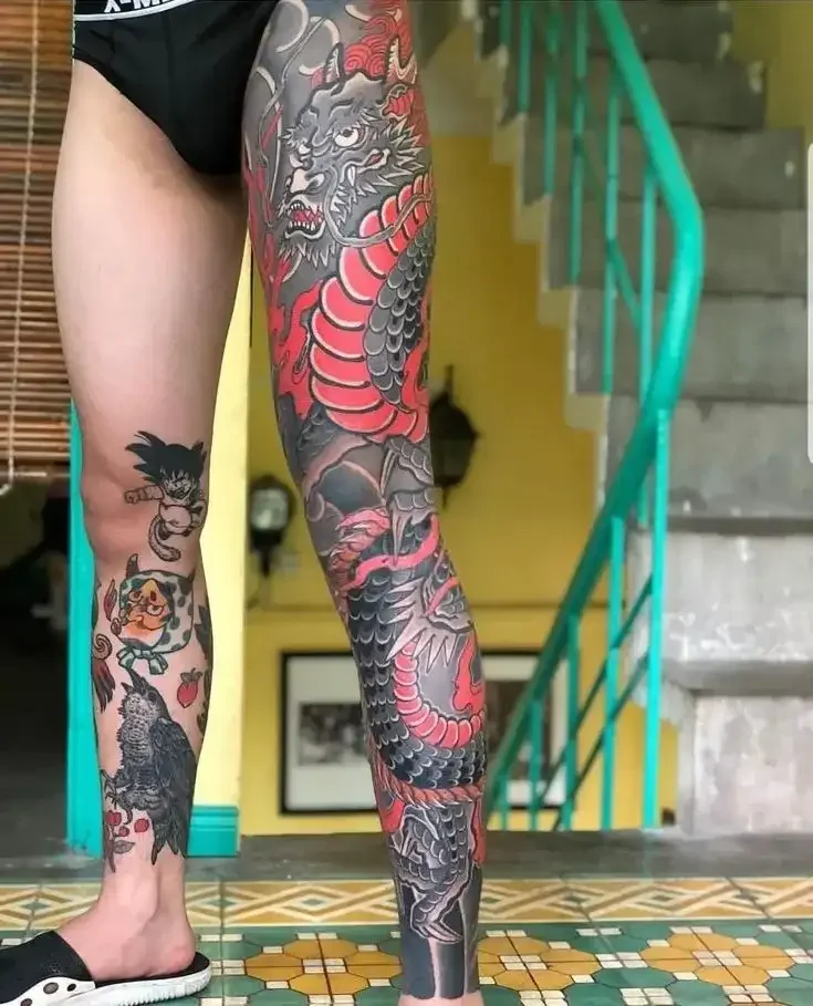 hình xăm full chân rồng nhật cổ