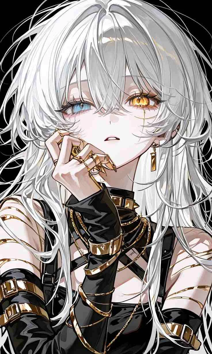 Hình ảnh anime nữ ngầu với mái tóc trắng và đôi mắt khác màu