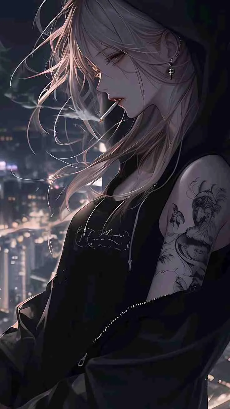 Hình ảnh anime nữ ngầu với hình xăm và phong cách đường phố