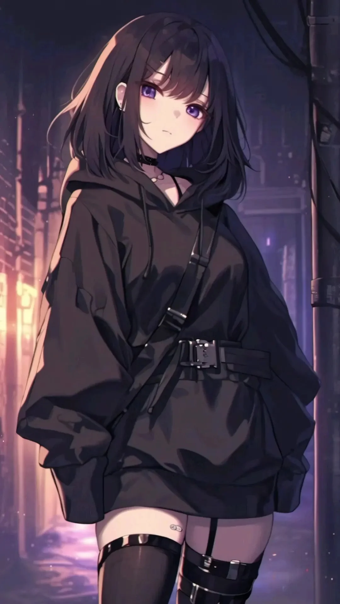 Ảnh avatar nữ nữ tóc đen dài, nữ mặc đồ đen phong cách cyberpunk